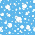 Bubbles vector seamless pattern with flat line icons. Blue white color soap texture. Fizzy water background, abstract Royalty Free Stock Photo