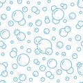 Bubbles vector seamless pattern with flat line icons. Blue white color soap texture. Fizzy water background, abstract Royalty Free Stock Photo