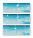 Bubbles in water on blue background horizontal vector. Circle and liquid, light design, clear soapy shiny.