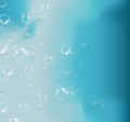 Bubbles in water on blue background horizontal vector. Circle and liquid, light design, clear soapy shiny, vector