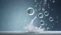 Bubbling fizz and refreshing beauty care products cleanliness or reviving vitality. Gas bubbles levitating, blue gray background Royalty Free Stock Photo