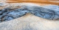 Bubbling geothermal hot/mud pool in the Hverarond area near Myvatn in the Icelandic landscape.