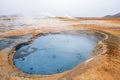 Bubbling geothermal hot/mud pool in the Hverarond area near Myvatn in the Icelandic landscape.