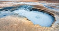 Bubbling geothermal hot/mud pool in the Hverarond area near Myvatn in the Icelandic landscape.