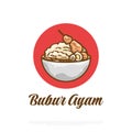 Bubur Ayam or Rice Porridge with Shredded Chicken, Eggs, and Meatballs. Asian Food Illustration