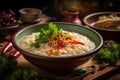 Bubur Ayam, a savory Indonesian rice porridge with shredded chicken