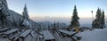 Panorama of Bucegi mountains view from Postavaru cabana Royalty Free Stock Photo