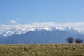 Bucegi Mountains in spring time.Bucegi mountain landscape in the winter season with snow covering the trees and the mountains in R Royalty Free Stock Photo