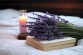 buch of lavenders on a nightstand Royalty Free Stock Photo