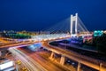 Bucharest Basarab bridge - podul Basarab , Bucharest night cityscape Royalty Free Stock Photo