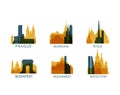 Bucharest, Budapest, Riga, Warsaw, Prague, Moscow vector logo