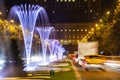 Bucharest center traffic night shoot at the fountains