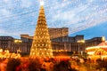 Bucharest Christmas market in front of the Palace of Parliament at night