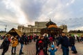 Bucharest Christmas market in front of the Palace of Parliament, Christmas tree, lights, people wandering at the Christmas market