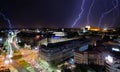 Bucharest city center University Square light storm