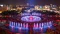 Bucharest city central Unirii Square new 2018 Fountain panoramic view and night city skyline Royalty Free Stock Photo