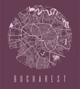 Bucharest city map circle poster. Round circular road aerial view, street map vector illustration. Cityscape area panorama