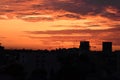 Bucharest city skyline view seen from Piata Muncii at sunset. Bucharest city silhouette at sunrise, sunset, Romania Royalty Free Stock Photo