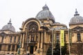 Bucharest historical building. Panoramic view of CEC Palace Palatul CEC, landmark of Old Town Bucharest, Romania, 2020 Royalty Free Stock Photo