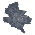 Bucharest map. Detailed map of Bucharest city poster with streets. Dark vector