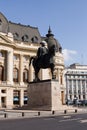 BUCHAREST - MARCH 17: Equestrian statue of Carol I in front of the Royal Palace. Photo taken on March 17, 2018 in Bucharest