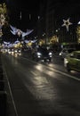 Bucharest, 2nd january: Street view with Christmas decoration in town by night from Bucharest the capital of Romania