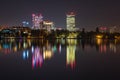 Bucharest night view from Herastrau park Royalty Free Stock Photo