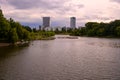 Bucharest office buildings in Pipera , view from Bordei park Royalty Free Stock Photo