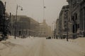 Bucharest Old Town - Victoriei Street snowing