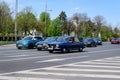 Bucharest, Romania, 24 April 2021 Old retro dark blue Romanian Dacia 1300 classic car in traffic in a street in a sunny spring day