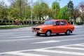 Bucharest, Romania, 24 April 2021 Old retro red Romanian Dacia 1300 classic car in traffic in a street in a sunny spring day Royalty Free Stock Photo