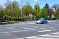 Bucharest, Romania, 24 April 2021 Old retro vivid silver Volkswagen Beetle classic car in traffic in a street in a sunny spring Royalty Free Stock Photo