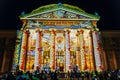 Romanian Athenaeum Ateneul Roman Lights At Night During Spotlight Bucharest International Light Festival