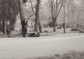 Street musician man playing at saxophone in King Mihai I park ( Herestrau), in Bucharest Royalty Free Stock Photo