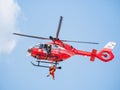 SMURD helicopter flying against blue sky. SMURD is the emergency rescue service based in Romania Royalty Free Stock Photo