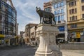 Bucharest, Romania. Bronze sculpture replica of Capitoline Wolf Lupa Capitolina .