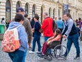 Busy weekend day with many people on the streets of old town center in Bucharest Royalty Free Stock Photo