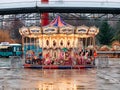 Carousel amusement ride in Drumul Taberei park on a rainy day Royalty Free Stock Photo