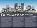 Bucharest Romania City Skyline with Color Buildings, Blue Sky and Copy Space. Vector Illustration. Bucharest Cityscape with Royalty Free Stock Photo