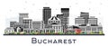 Bucharest Romania City Skyline with Color Buildings isolated on white. Vector Illustration. Bucharest Cityscape with Landmarks Royalty Free Stock Photo