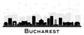 Bucharest Romania City Skyline silhouette with black buildings isolated on white. Vector Illustration. Bucharest Cityscape with Royalty Free Stock Photo