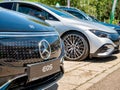 Close up detail with the new Mercedes model EQS full electric car