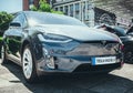 Close up with the Model X of the famous american luxury electric car brand Tesla