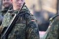 Details with the uniform and flag of German soldiers