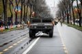 Romanian Army High Mobility Multipurpose Wheeled Vehicle HMMWV, colloquial Humvee at the Romanian National Day military parade