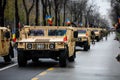 Romanian Army High Mobility Multipurpose Wheeled Vehicle HMMWV, colloquial Humvee at the Romanian National Day military parade