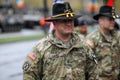 US Army soldiers of the 1st Cavalry Division take part at the Romanian National Day military parade Royalty Free Stock Photo