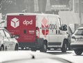 DPD delivery van parcel vehicle in traffic on the streets of Bucharest Royalty Free Stock Photo