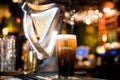 Pint of Guinness beer on a pub`s counter