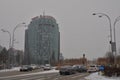 Bucharest Aviatorilor square during snowfall Royalty Free Stock Photo